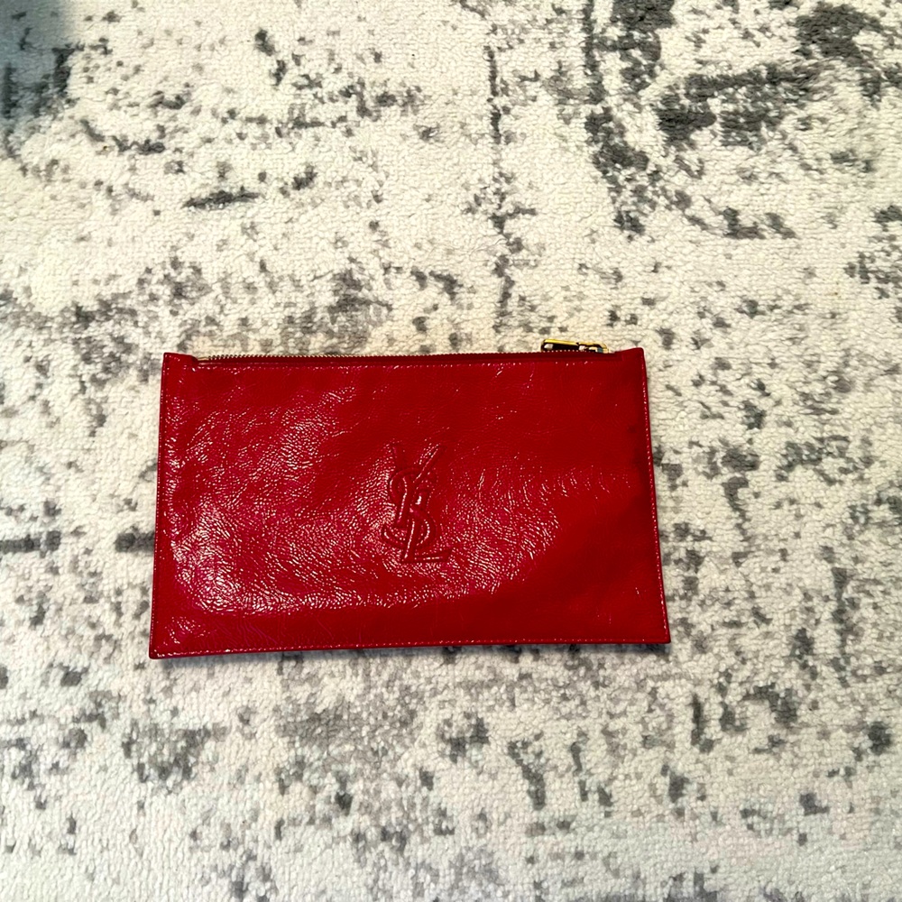 YSL red patent clutch